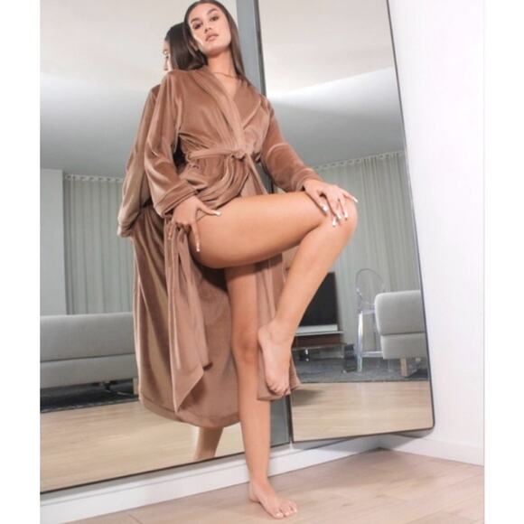 Skims Robe Womens Medium Sienna Relaxed Fit Velour Gray Soft Long Lounge Duster - Picture 1 of 11